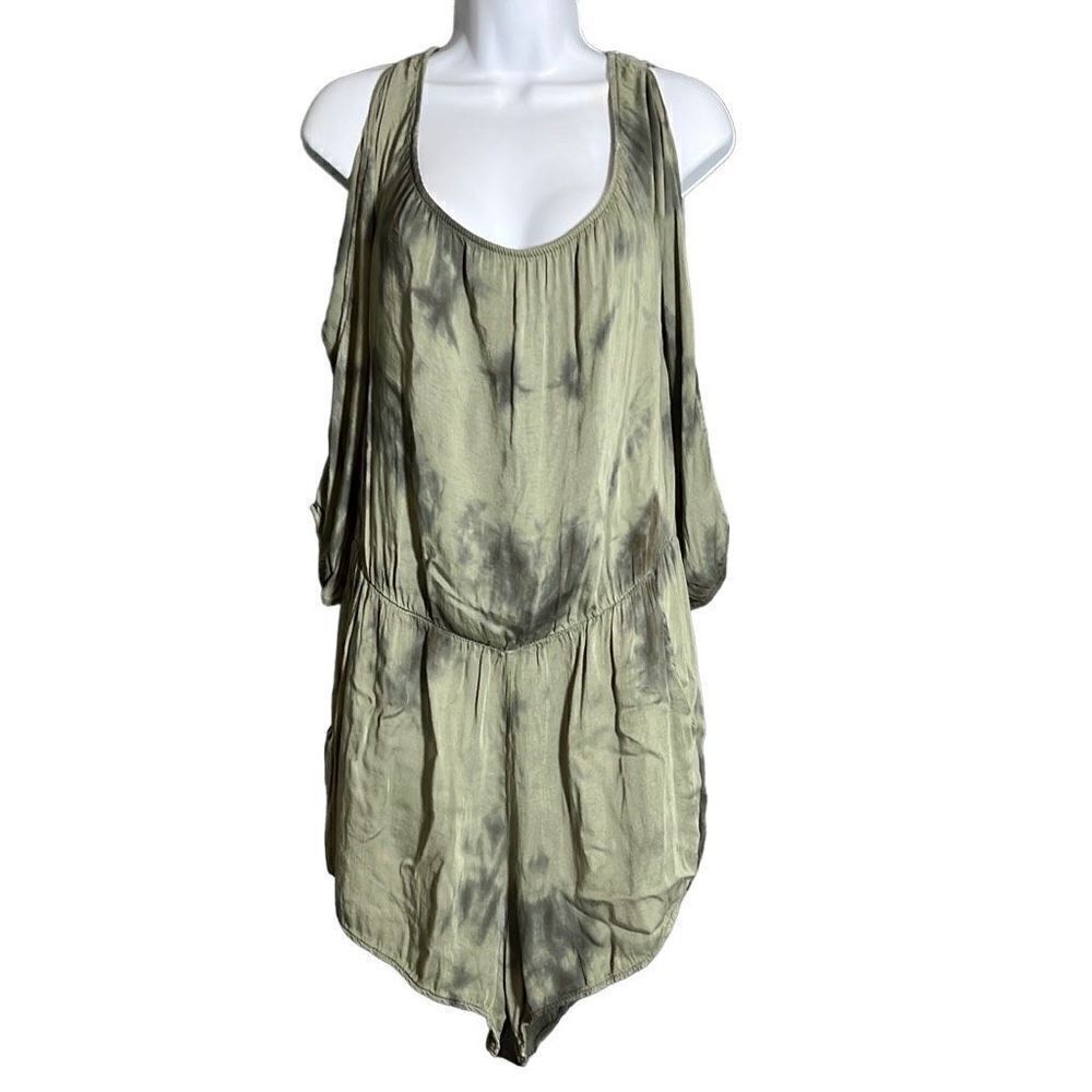 Don't Ask Why Women's Tie-Dye Cold Shoulder Blouson Green Romper One Size